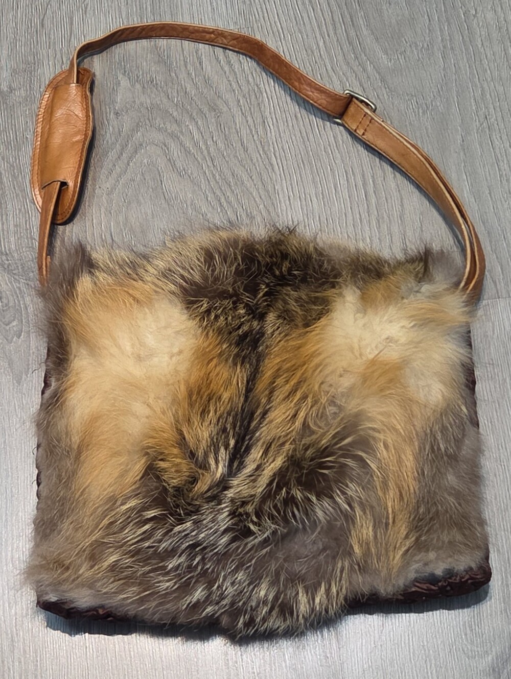 Vintage Upcycled Fur-Front Crossbody Bag in Brown and Cream